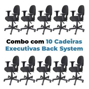 Combo com 10 Cadeiras Executivas Back System Lisa c/ Braços Reguláveis – VTR